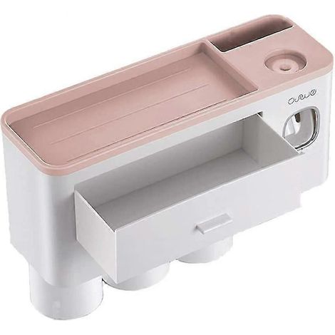Porte-brosse à dents mural, distributeur de dentifrice, accessoires de salle de bain roses (1/5)