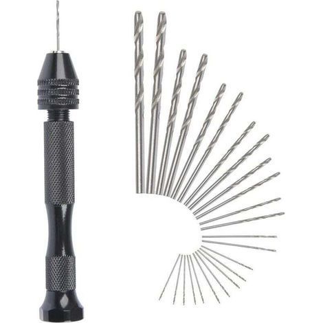 Mini trapano a mano con punta elicoidale + 25 punte micro elicoidali senza fili, utensili per tornitura dell'alluminio, punta elicoidale regolabile per pirografia, foratura di plastica e rame. (1/3)