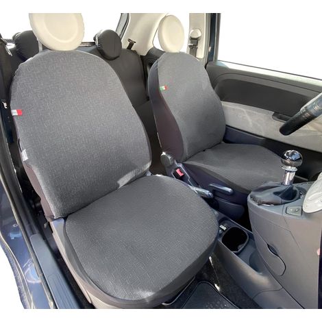 Lupex Shop - Coppia Coprisedili Anteriori Compatibili per auto 500, senza poggiatesta, tessuto Jacquard (89 - Grigio) (1/4)