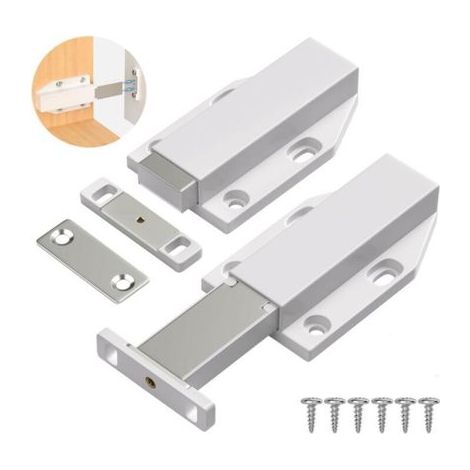 Weißer, magnetischer Druckverschluss zum Öffnen, 2er-Set für Schranktüren und Schubladen. (1/5)