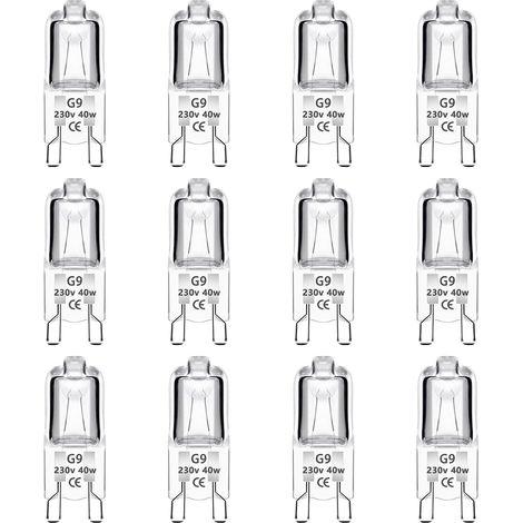 Lot de 12 ampoules halogènes G9 40 W 230 V à intensité variable, blanc chaud, sans scintillement, pour fours, suspensions, éclairage paysager et éclairage d'armoire. (1/5)
