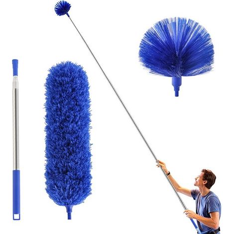 Lot de 2 plumeaux télescopiques extensibles jusqu'à 250 cm, manches réglables, balais flexibles lavables pour plafonds, coins et toiles d'araignée (1/4)