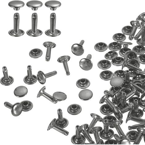 100 ensembles de rivets en cuir double tête, 9 x 12 mm ronds de tubules métalliques rivets pour la fabrication de cuir, ceinture de tissu, de réparation et de décoration sacs, gris