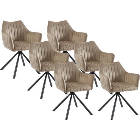 Lot de 6 chaises avec accoudoirs en velours et métal - Beige - IZIALI (1/5)