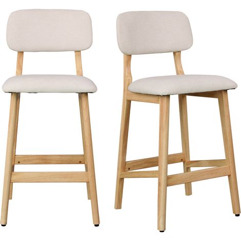 CLIFF-Tabouret de bar en bois naturel et Tissu Trendy Ecru (x2) (1/5)