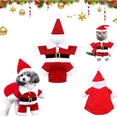 Déguisements de Noël pour chiens et chats avec chapeau, costume de Noël Père Noël, déguisement amusant pour animaux de compagnie, vêtements et costumes pour fêtes costumées. (1/5)