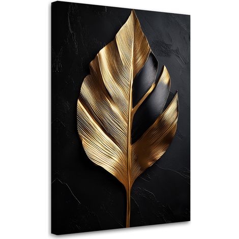 Tableau déco Palmier Feuille Noir et Or 40x60 (1/5)
