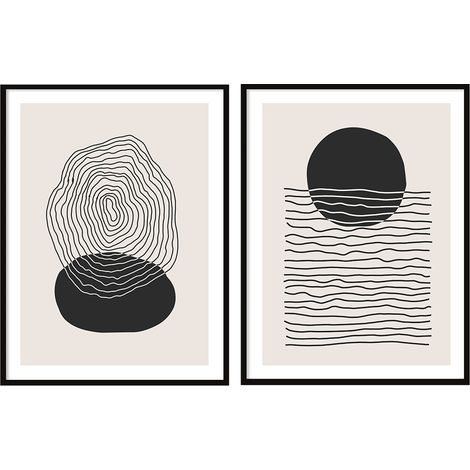 Gemälde-Poster im Rahmen, 53 x 73 cm, Diptychon, 2er-Set, abstrakt, Boho, P2066 (1/3)