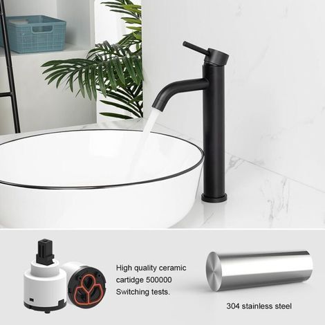 Mitigeur de lavabo à bec haut , mitigeur de raccordement eau chaude/froide , noir (1/3)
