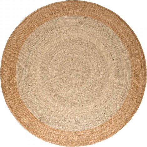 Tapis rond 120 x 120-rond cm, motif rond, forme ronde élégante, composition jute noble tissé à la main, beige, marron, originalité artisanale