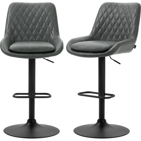 Retro Bar Stools Set of 2, Adjustable Kitchen Stool, Upholstered Bar Chairs with Back, Swivel Seat, Dark Grey
