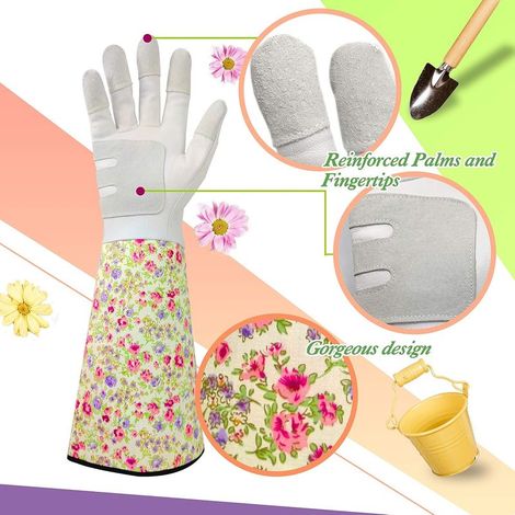 Gants de Jardinage pour Femme/Homme - Gants de Travail en Peau de Chèvre,Longs et Résistants,Gants avec Protection Avant-bras pour le Jardinage,Plantes,Fleurs -Rose GROOFOO (1/4)