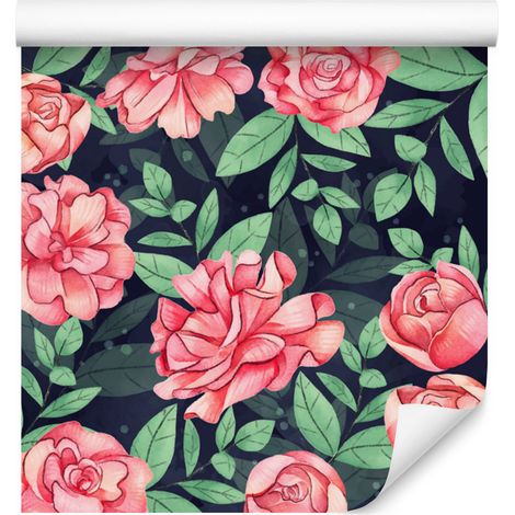 Papel pintado Rosas Coral y Verde 50x1000 cm (1/5)