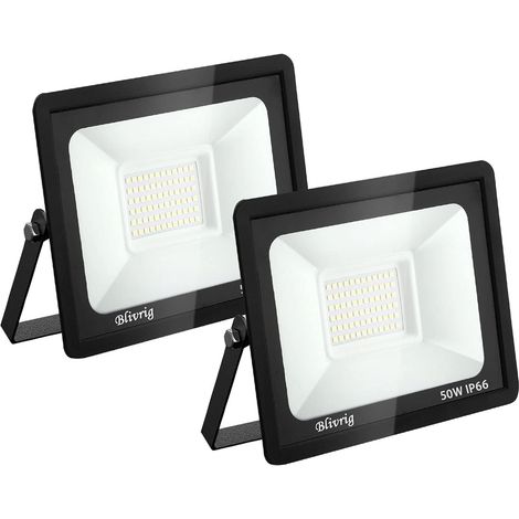 2PCS Projecteur LED Extérieur, 50W Spot LED Exterieur 5000LM Super Lumineux 6500K Blanc Froid Éclairage de Sécurité Extérieur IP66 Imperméable pour Garage Jardin Terrasse Parking
