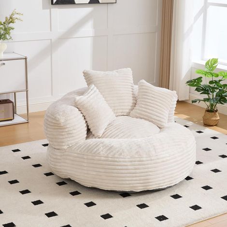 Pouf géant confortable avec 3 coussins, pour adultes et enfants, intérieur/extérieur, beige (1/5)