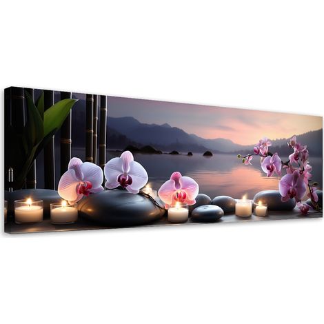 Tableau sur toile Pierres et orchidées orientales 90x30 (1/5)