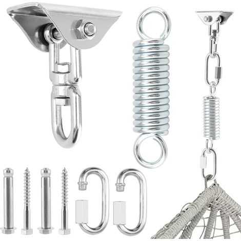 Crochet Plafond Lourd 8PCS, Ressort Oscillant 150mm en Acier Inoxydable 304, Capacité 400kg, Kit de Suspension pour Fauteuil Suspendu, Hamac, Sac de Frappe, Yoga (1/5)