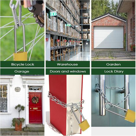 Cadenas Longues Anse, 2 Pièces, 32mm, 6 Clés, Robuste, Anti-Cuivre, Galvanisé, Verrouillage Automatique, Or, Pour Garage, Entrepôt, Vélo