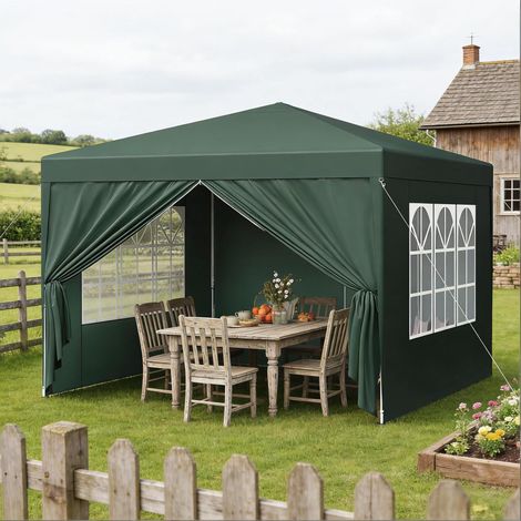Gartenpavillon 3x3 m höhenverstellbar mit Seitenwänden OKMYHOME (1/5)