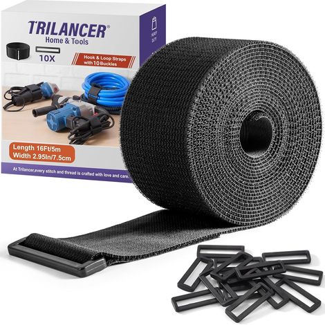 10 Sangles de Câble Réglables 7,5 cm x 5 m avec Boucles pour Fixation Tuyaux Vélo Bagages Camping (1/5)