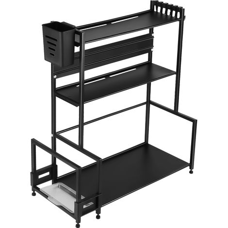 Haloyo® Gewürzregal aus Metall, Küchenregal, Gewürzregal, Gewürz-Organizer, Lagerregal-Organizer, 48 x 21 x 49 cm, Schwarz