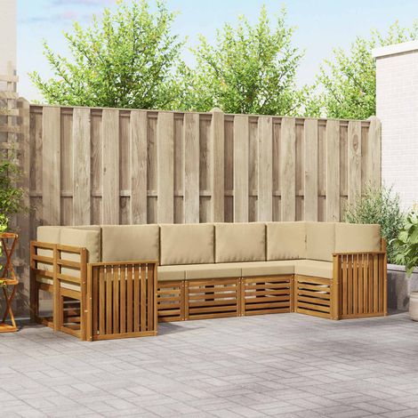 Ecksofa Set mit Kissen 7 pcs Natur und Beige Massivholz Akazie (1/5)
