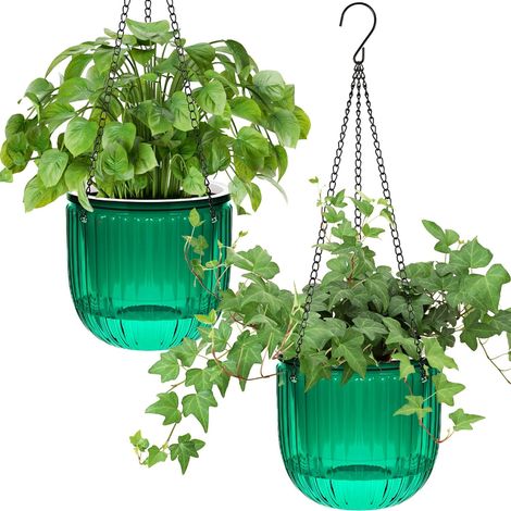 6.5" Self Watering Plant Pots 2 Pack Indoor Hanging Flower Pots with 3 Drainage Hooks for Indoor Outdoor Ceilings Balconies Wall Decor (1/5)