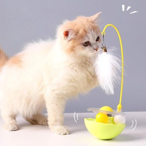 Juguete para gatos - Pelota interactiva - Estimula el movimiento - Rotación de 360 grados - 25 x 9 cm - Amarillo (1/5)