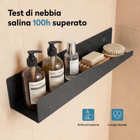doporro Mensola da Parete Multifunzionale, Mensola Doccia in Acciaio al Carbonio Antiruggine, Installazione con Foratura o Adesivo, Adatta per Bagno e Cucina, Nero, Reglo-15