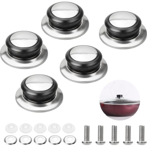 Lot de 5 Boutons Couvercle Casserole Poignée Pot Knob, Poignées Universelles Résistantes à La Chaleur Acier Inoxydable Lid Knob de Pot avec Vis 482262mm (1/2)