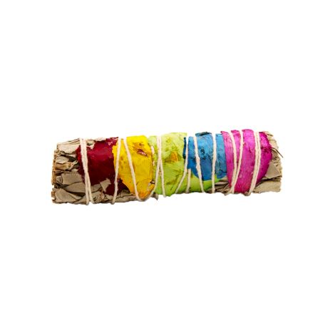 Smudge Stick - 7 Chakras Pétales de Rose Sauge 10 cm (Chakra)- Vendu par 1