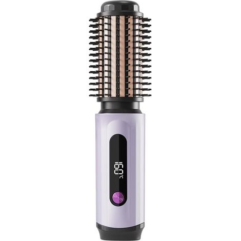 Fer à friser, lisseur et brosse chauffante sans fil, chauffe rapide, pour boucles volumineuses ou cheveux lisses, léger et portable pour voyage, violet (1/5)