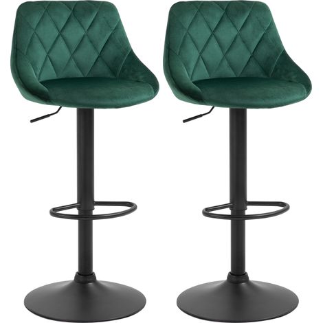 Set 2 Sgabelli Alti con Schienale e Poggiapiedi, Sgabelli da Cucina Regolabili in Velluto, Base in Metallo, 46x48x83-104 cm, Verde