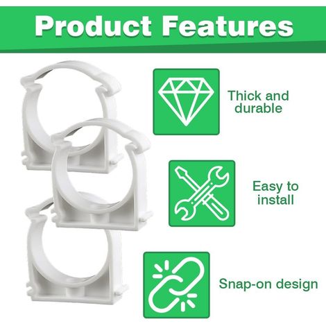 10 abrazaderas blancas de PPR de 50 mm para tuberías, abrazaderas fijas para tuberías de agua, abrazaderas de plástico para tuberías, para tuberías de agua, gas, cocina, piscina y baño.