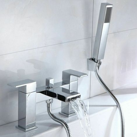 Saturn Modern Waterfall Deck Mounted Bath Shower Mixer Tap With Handset Kit (1/5)