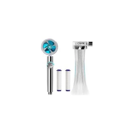 Hochdruck-Wasserspar-Duschkopf, 360° drehbare Handbrause mit Filter, Turbo-Duschkopf mit Ventilator und Schalter (blau) - Crezuo