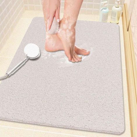 Rutschfeste Duschmatte 61 x 40,6 cm, weiches PVC-Luffa mit Wasserablauf und schnelltrocknend, weiß