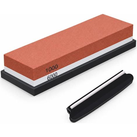 Meule à aiguiser / Pierre à polir pour couteaux avec support et outil d'affûtage, grain rouge 1000/6000 (1/5)