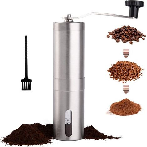 Manuelle Kaffeemühle – Edelstahl-Handmühle mit Keramikbürste – Für Espresso, French Press und türkischen Kaffee – Silber – 18,6 x 14 x 4,8 cm (1/5)