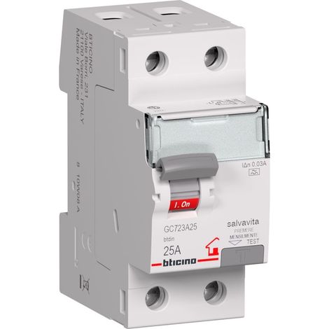 Interruttore Differenziale Tipo A 0,03A 30mA 2P 40A Bticino GC723A40