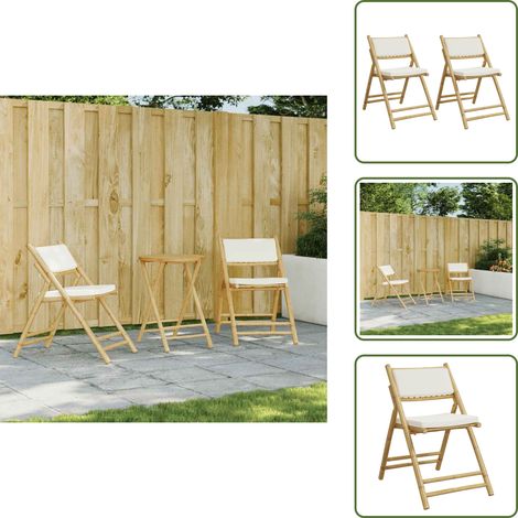 The Living Store Chaises de bistro pliantes lot de 2 et coussins blanc crème - Chaise De Jardin - Fauteuil De Jardin - Mobilier De Jardin - Chaise Bistro - Chaise Pliante (1/5)