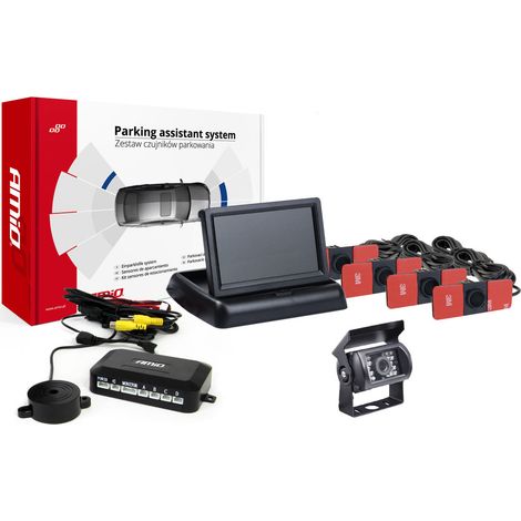 Kit de capteurs de stationnement TFT02 4,3" avec caméra HD-501-IR et 4 capteurs internes noirs