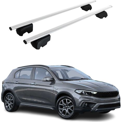 OMAC Dachtrager Quertrager für Fiat Tipo Cross 2020-2026 – City Crash getestet – ISO PAS 11154:2006 – Abschliessbar – Max 75 kg – 2 Stangen Stahl Silber (1/5)