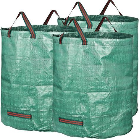 3 x 272L Gartensäcke aus robustem Polypropylen (PP)-Gewebe, 150 g/m², wasserdicht, strapazierfähig, große Gartensäcke mit Tragegriffen (1/4)