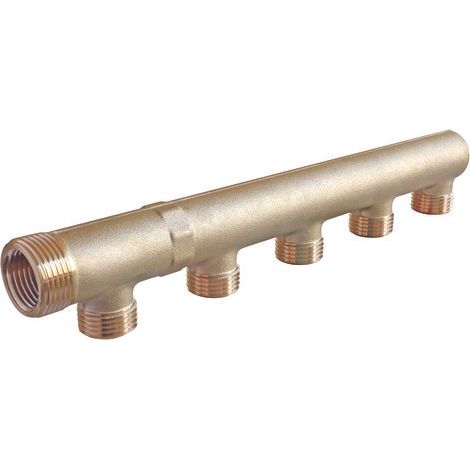Collecteur double filetage bouchonné, 5 départs, pour sanitaire et chauffage (1/2)