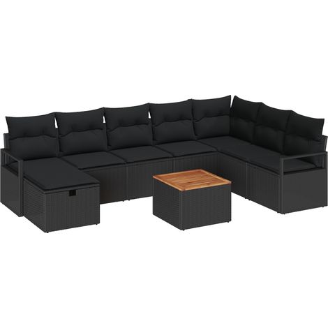 Conjunto de sofás de jardín con cojín 9 pcs Negro Poliratán vidaXL (1/5)