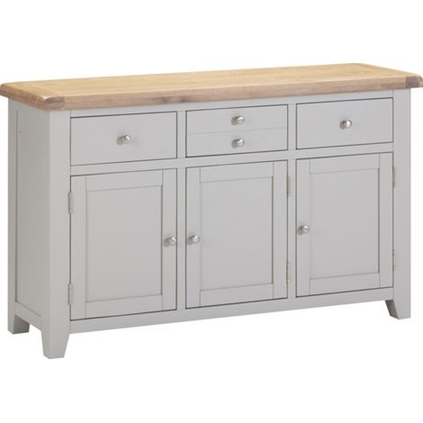 Windsor 3 Door 3 Drawer Sideboard - L40 x W137 x H82 cm - Pebble Grey/Oak