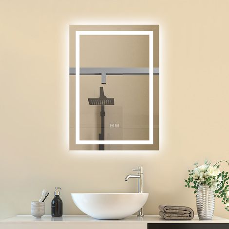 SKY 70x50cm Bluetooth Rectangle LED Bathroom Mirror,Illuminated Bathroom LED Mirror with Speaker,Anti-fog,Wall Mounted,3 Lighting Modes,Dimmable,Backlit,IP44