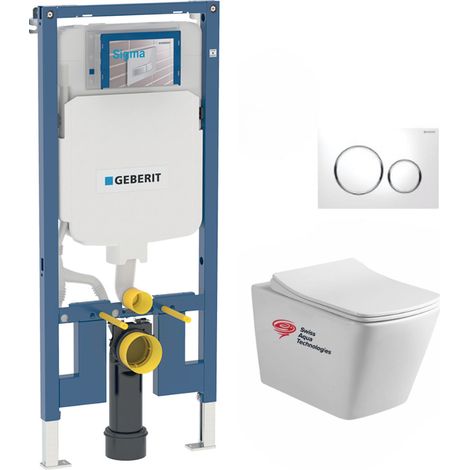 Pack WC Bati-support Geberit extra-plat UP720 + WC Swiss Aqua Technologies suspendu Infinitio + Abattant softclose + Plaque Blan (1/5)