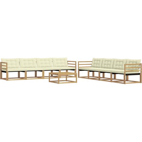 Conjunto de sofás de exterior 9 uds. Blanco y Crema vidaXL (1/5)